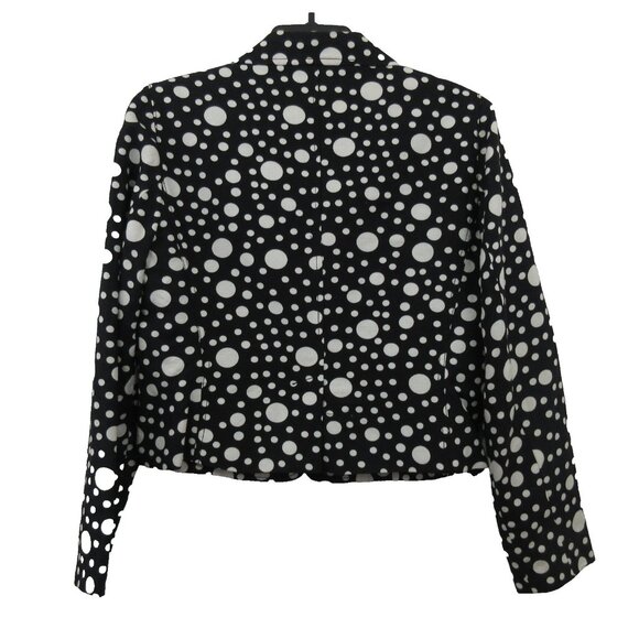 Arthur Levine Blazer Women 10P Petite Linen Blend Black White Polka Dot Lined - Picture 2 of 9